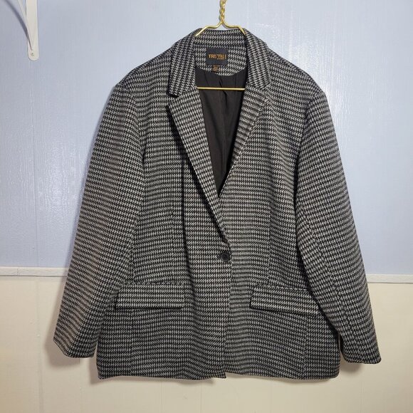 Truth by Republic 3X Light Gray Black Houndstooth One Button Longsleeve Blazer - Picture 1 of 12